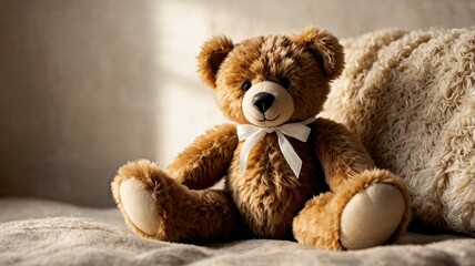 Wall Mural - Adorable plush teddy bear: a symbol of childhood, coziness, and warmth, evoking friendship, happiness, and tender memories that warm the heart.