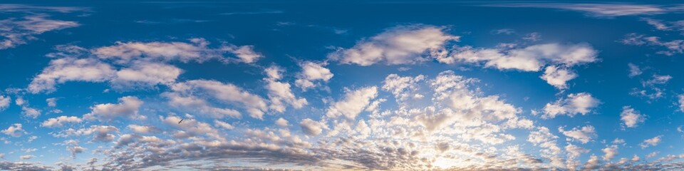 Wall Mural - sunset sky with bright glowing pink cumulus clouds. seamless spherical hdr 360 panorama. full zenith