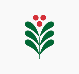 Wall Mural - christmas mistletoe branch plant symbol. holly berry design element. vector illustration.