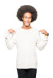 © Krakenimages.com - Young african american man with afro hair wearing glasses looking confident with smile on face, pointing oneself with fingers proud and happy.