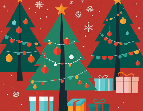 Merry Christmas banner with decorated christmas tree