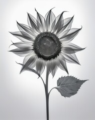 Wall Mural - Aesthetic botanical x-ray of sunflower.white and grey colors