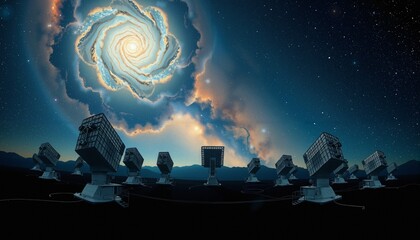 Wall Mural - Cosmic observatory gazes at galaxy