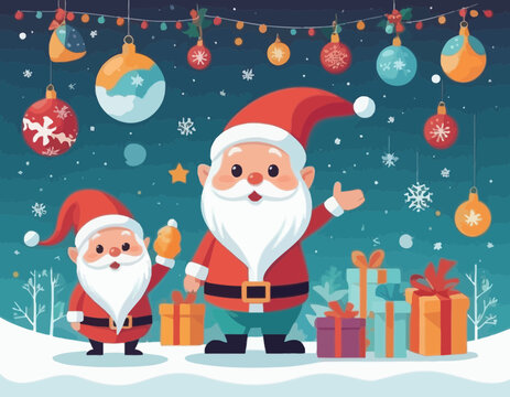 Merry Christmas  Gift promotion Coupon banner with cute gnome and festive decoration for christmas