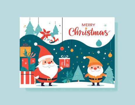 Merry Christmas  Gift promotion Coupon banner with cute gnome and festive decoration for christmas