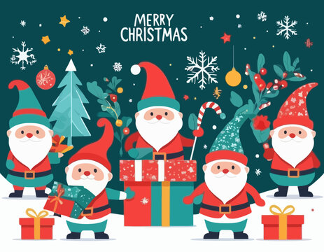 Merry Christmas  Gift promotion Coupon banner with cute gnome and festive decoration for christmas