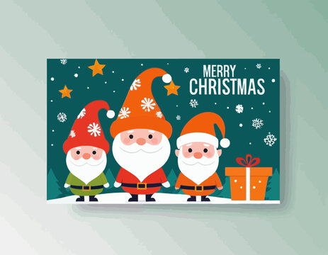 Merry Christmas  Gift promotion Coupon banner with cute gnome and festive decoration for christmas