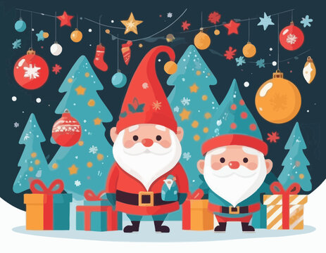 Merry Christmas  Gift promotion Coupon banner with cute gnome and festive decoration for christmas