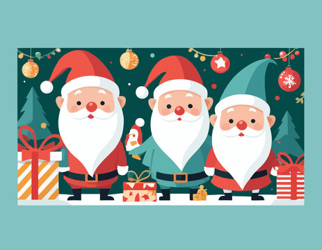 Merry Christmas  Gift promotion Coupon banner with cute gnome and festive decoration for christmas