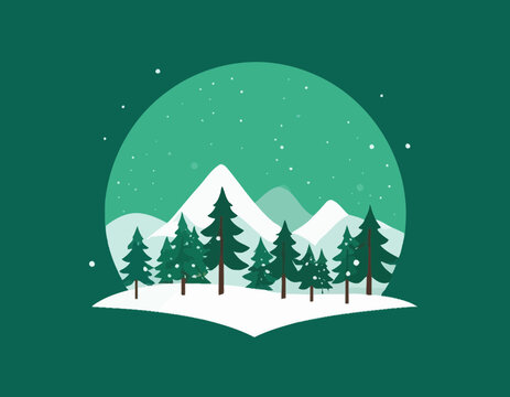 Christmas banner winter landscape green background and snow product display cylindrical shape