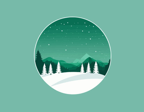 Christmas banner winter landscape green background and snow product display cylindrical shape