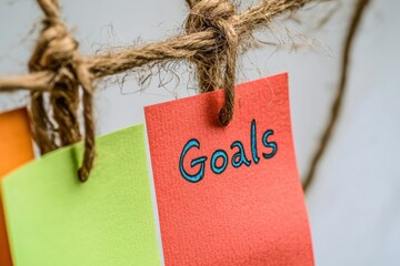 Aufkleber - This colorful image features an array of vibrant sticky notes carefully hung on twine, vividly illustrating the personal goals, aspirations, and dreams that individuals all over the world hold dear