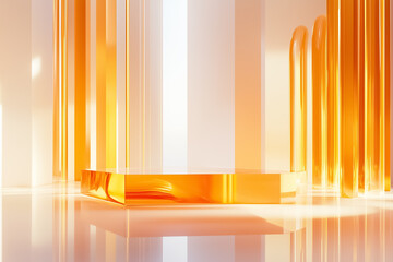 Poster - A stunning light display reflects off vibrant orange structures, creating an enchanting atmosphere
