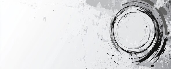 Poster - A white abstract background featuring white circle rings with a faded, distressed vintage grunge texture, combined with an old geometric pattern on paper in a modern art style.