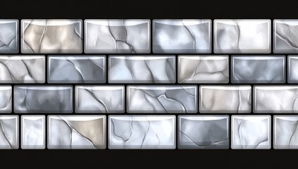 Poster - stained abstract texture of light gray stucco, set against an old white brick wall background..horiz