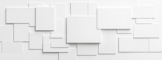 Poster - White cube boxes, randomly shifted, obscure the background wallpaper banner and leave room for text.