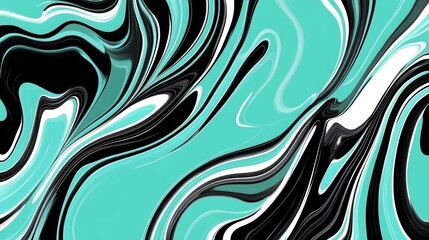 Poster - Abstract 4K wallpaper featuring liquid fluid, black dark marble, and obsidian with subtle blue, aqua, and teal ripples. It serves as a modern and clean backdrop with intricate textured illustrations