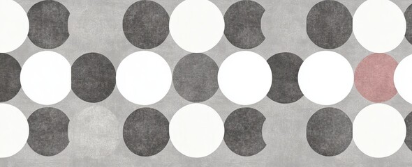 Poster - A modern art piece with a white abstract background, incorporating white circle rings in a faded, distressed vintage grunge texture, and an old geometric pattern from paper design.