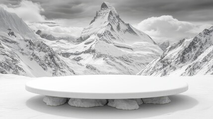 Poster - Product set-up includes podiums made from rough stone slabs, marble counters, concrete tables, and stone shelves, adorned with grunge texture blocks for object display, in a 3D rendering format.