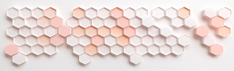 Poster - An abstract, geometrically designed backdrop or wallpaper with a hexagonal layout and white hexagons on a wide background, offering space for text.