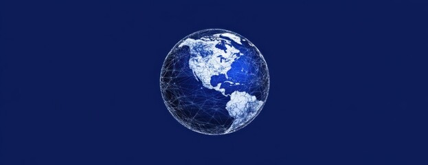 Wall Mural - a blue background with an illustration of the earth made up of digital connections, symbolizing glob