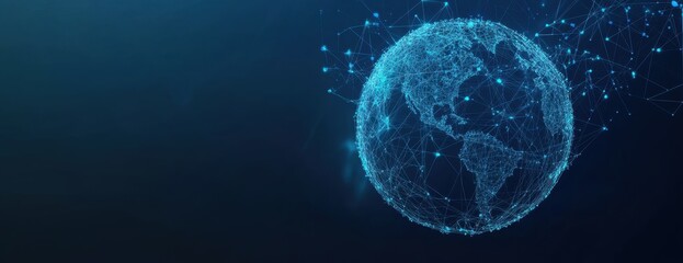 Wall Mural - a blue background with an illustration of the earth made up of digital connections, symbolizing glob