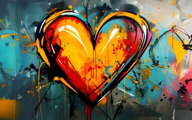 Poster - Vibrant abstract heart art featuring bright colors and expressive brush strokes, symbolizing love and emotion in a modern artistic style