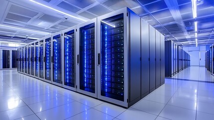Poster - Modern data center with rows of servers.