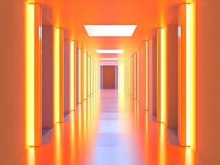Poster - A modern corridor illuminated by vibrant orange lights