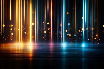 Poster - Colorful light beams with glowing bokeh effect create an enchanting atmosphere for events or performances