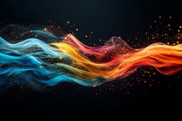 Poster - Colorful abstract waves of light representing energy and movement in a dark background during a creative design moment