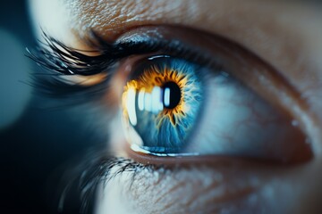Poster - Captivating close-up of a human eye showcasing intricate colors and patterns with reflections in the iris