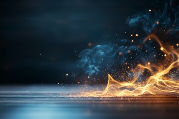 Poster - Vibrant sparks and swirling smoke create dynamic energy on a dark surface at night