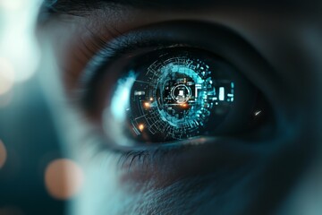 Poster - Futuristic eye with digital interface reflecting advanced technology concepts and cybernetic vision elements
