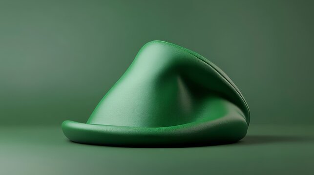 3D rendering of a single bold green holiday hat with a minimalist design, set on a smooth background realistic 