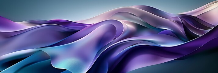 Poster - Stunning abstract silk waves beautifully blend into gradient shades of blue and purple, creating elegant art pieces
