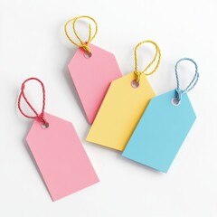 Wall Mural - 3D rendering of minimalistic gift tags in festive colors on a white background realistic 