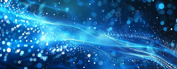 Wall Mural - Dynamic blue waves illuminated by shimmering light effects, perfect for backgrounds and abstract designs.