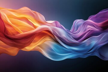 Poster - Vibrant digital art depicts flowing waves of fabric in a spectrum of colors, blending warmth and cool hues, symbolizing creativity and freedom in abstract form.