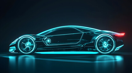 Wall Mural - Futuristic Neon Sports Car Concept in Dark Cinematic Environment