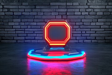 Poster - A futuristic error notification displayed in a holographic interface, with glowing blue and red accents in a dark room