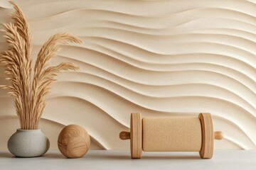 Poster - A minimalist graphic of a foam roller and resistance band, surrounded by smooth, flowing lines representing movement