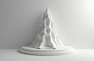 Aufkleber - Abstract white sculpture on white pedestal. Modern, minimalist design. Clean lines, smooth surfaces. Ideal for products as artistic display piece. Simple elegance against plain white background.