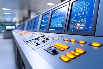 Aufkleber - A power grid control room with warning lights and monitors showing voltage error readouts