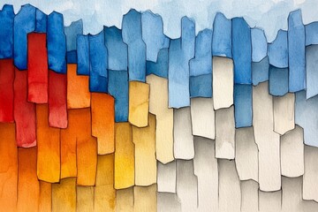 Aufkleber - A watercolor painting of a glitchy computer screen, blending hues of red, blue, and gray with artistic distortion