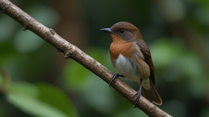 Wall Mural - Small brown bird perched on a branch.