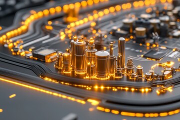 Poster - A 3D-rendered infographic showing the process of creating and exporting an EPS file, with glowing design elements
