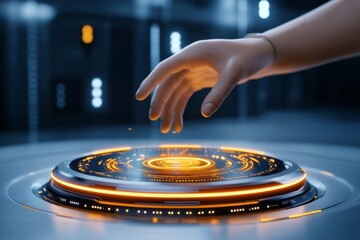 Aufkleber - A futuristic interface showcasing an EPS file being exported, with glowing vector lines and holographic menus in a sleek digital workspace