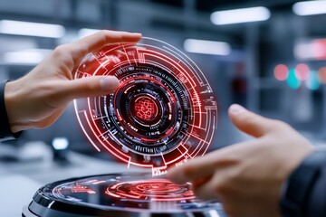 Aufkleber - A futuristic interface showcasing an EPS file being exported, with glowing vector lines and holographic menus in a sleek digital workspace