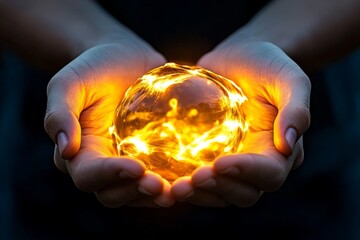 Poster - A magical depiction of self-esteem as a glowing orb in a person hands, with ethereal light radiating outwards and symbols of courage and confidence floating around